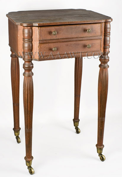 Stand, Two Drawer Work Table, Original Surface and Brass Casters
New England, Probably Massachusetts
Circa 1815, entire view